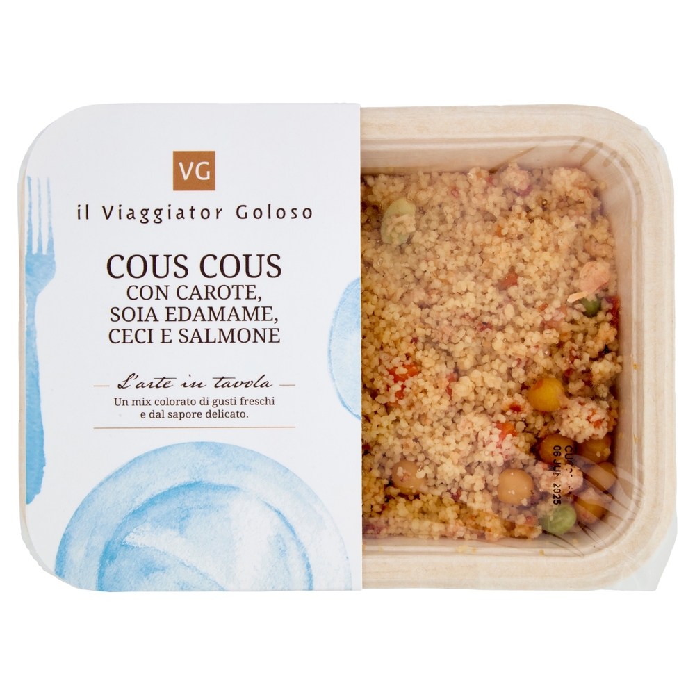 Cous Cous con Carote, Soia Edamame, Ceci e Salmone il Viaggiator Goloso
